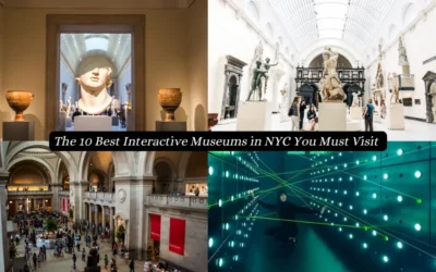 The 10 Best Interactive Museums in NYC You Must Visit Collage of museum images showcasing sculptures, a busy gallery with people, and an interactive exhibit with lights. Text reads: The 10 Best Interactive Museums in NYC You Must Visit.